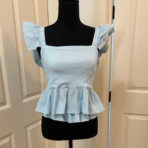 Elegant Light Blue Ruffle Top